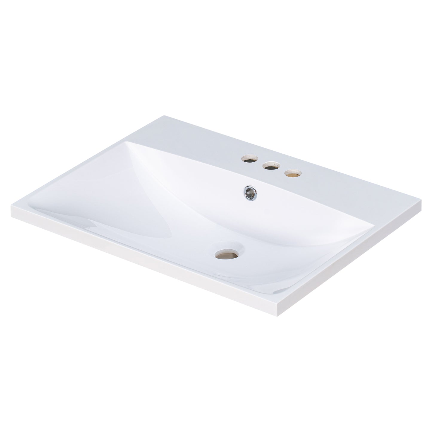 24" Bathroom Vanity Top Only, White Basin, 3-Faucet Holes, 4" Faucet Available, Ceramic