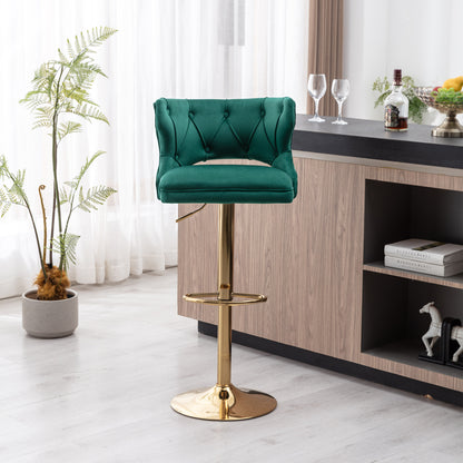 Bar Stools With Back and Footrest Counter Height Dining Chairs-Velvet Green-2PCS/SET