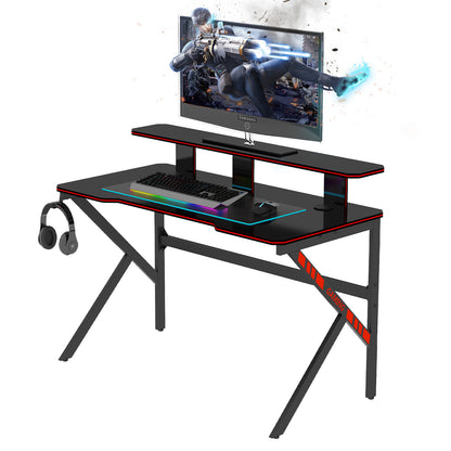 New Arrive Large Gaming Table K Shape Black MDF Gaming Desk with PC Holder