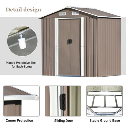 TOPMAX Patio 6ft x4ft Bike Shed Garden Shed, Metal Storage Shed with Adjustable Shelf and Lockable Door, Tool Cabinet with Vents and Foundation for Backyard, Lawn, Garden, Brown