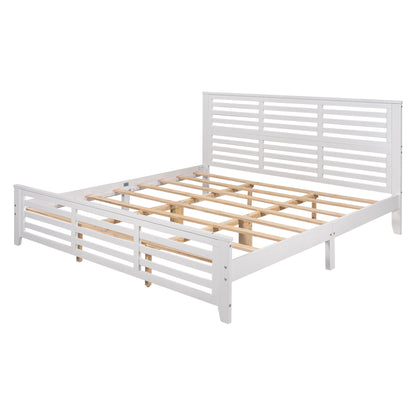 Platform bed with horizontal strip hollow shape, King size, white （New）