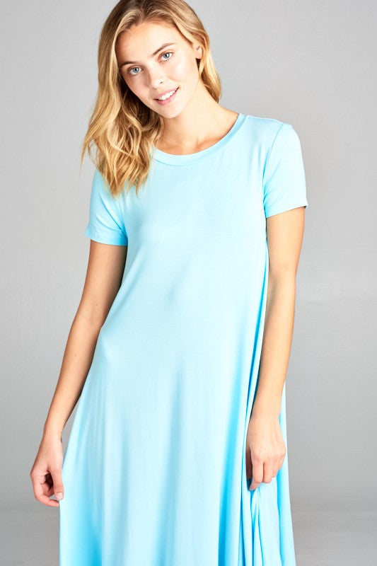 SOLID SWING SHORT SLEEVE DRESS