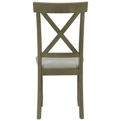 TOPMAX 2 Pieces Farmhouse Rustic Wood Kitchen Upholstered X-Back Dining Chairs, Gray Green+Gray