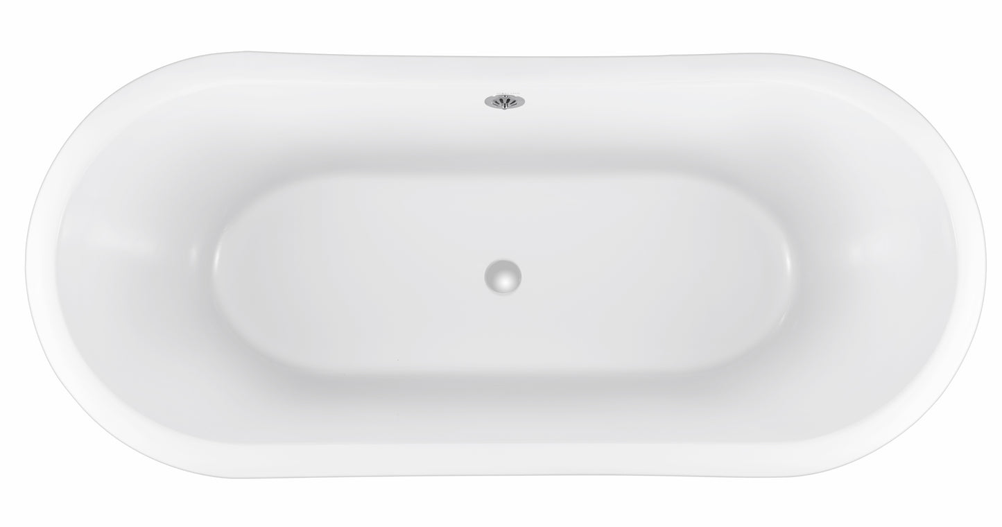 67" 100% Acrylic Freestanding Bathtub，Contemporary Soaking Tub，white inside and gray outside