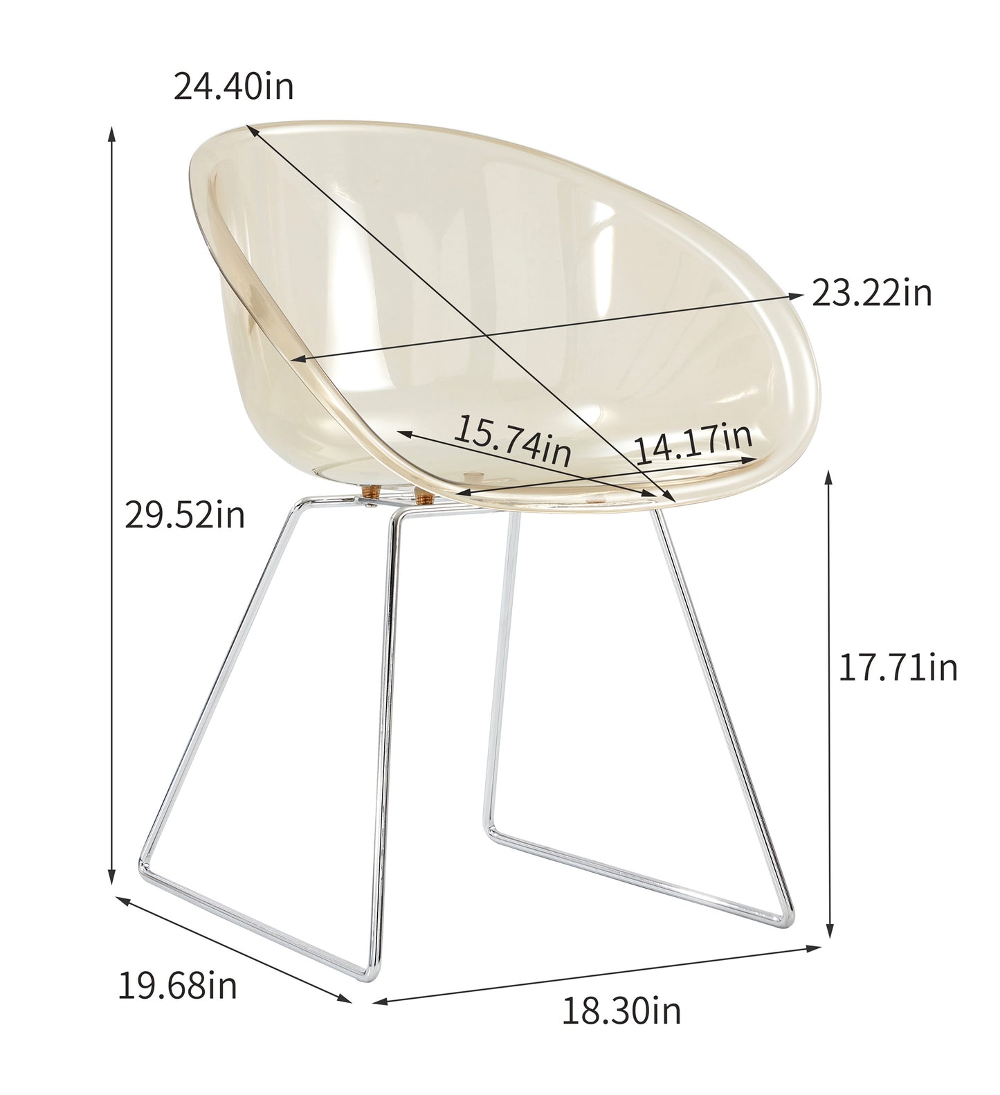 Transparent  Semicircle Side Chair, Dinning Chair, 2 pc per set