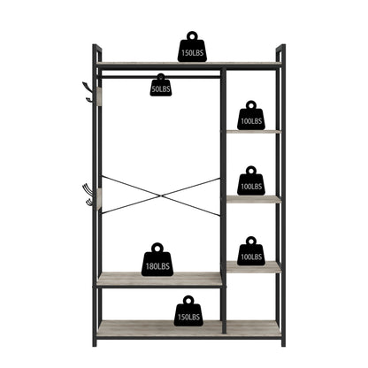 JHX Organized Garment Rack with Storage, Free-Standing Closet System with Open Shelves and Hanging Rod(Grey,43.7’’w x 15.75’’d x 70.08’’h).