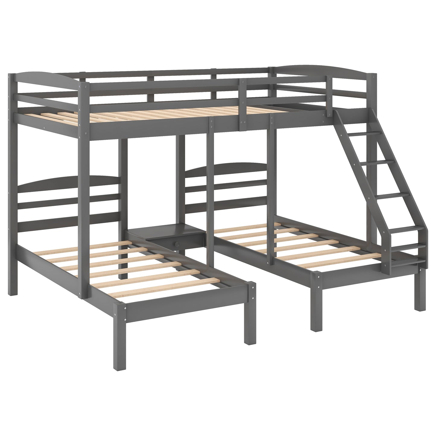 Full over Twin & Twin Bunk Bed,Triple Bunk Bed, Gray