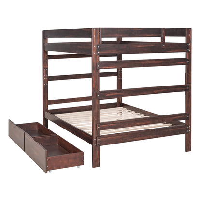 Full over Full Wood Bunk Bed with 2 Drawers, Espresso