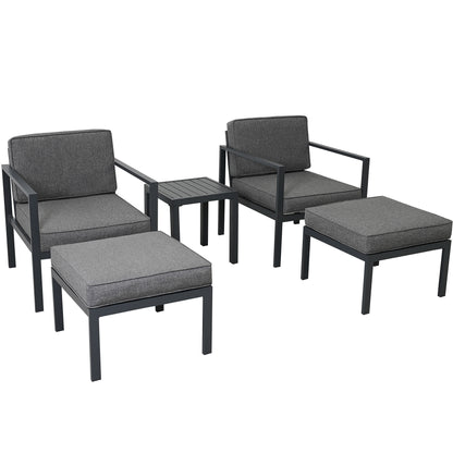 TOPMAX Outdoor Patio 5-piece Aluminum Alloy Conversation Set Sofa Set with Coffee Table and Stools for Poolside, Garden,Black Frame+Gray Cushion