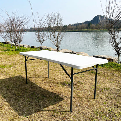 6ft Commercial Grade Folding Table, Fold-in-Half Blow Molded, Portable, HEAVY-DUTY, Indoor & Outdoor for Picnic, BBQ, Party, White