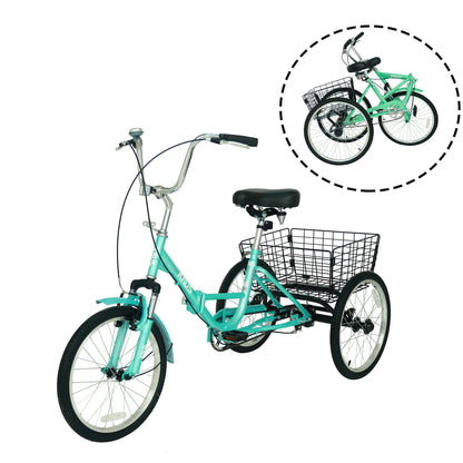 Adult Folding Tricycle ,Foldable 20 inch 3 Wheel Bikes,Single Speed Portable Cruiser Bicycles with Shopping Basket for Seniors,Women, Men