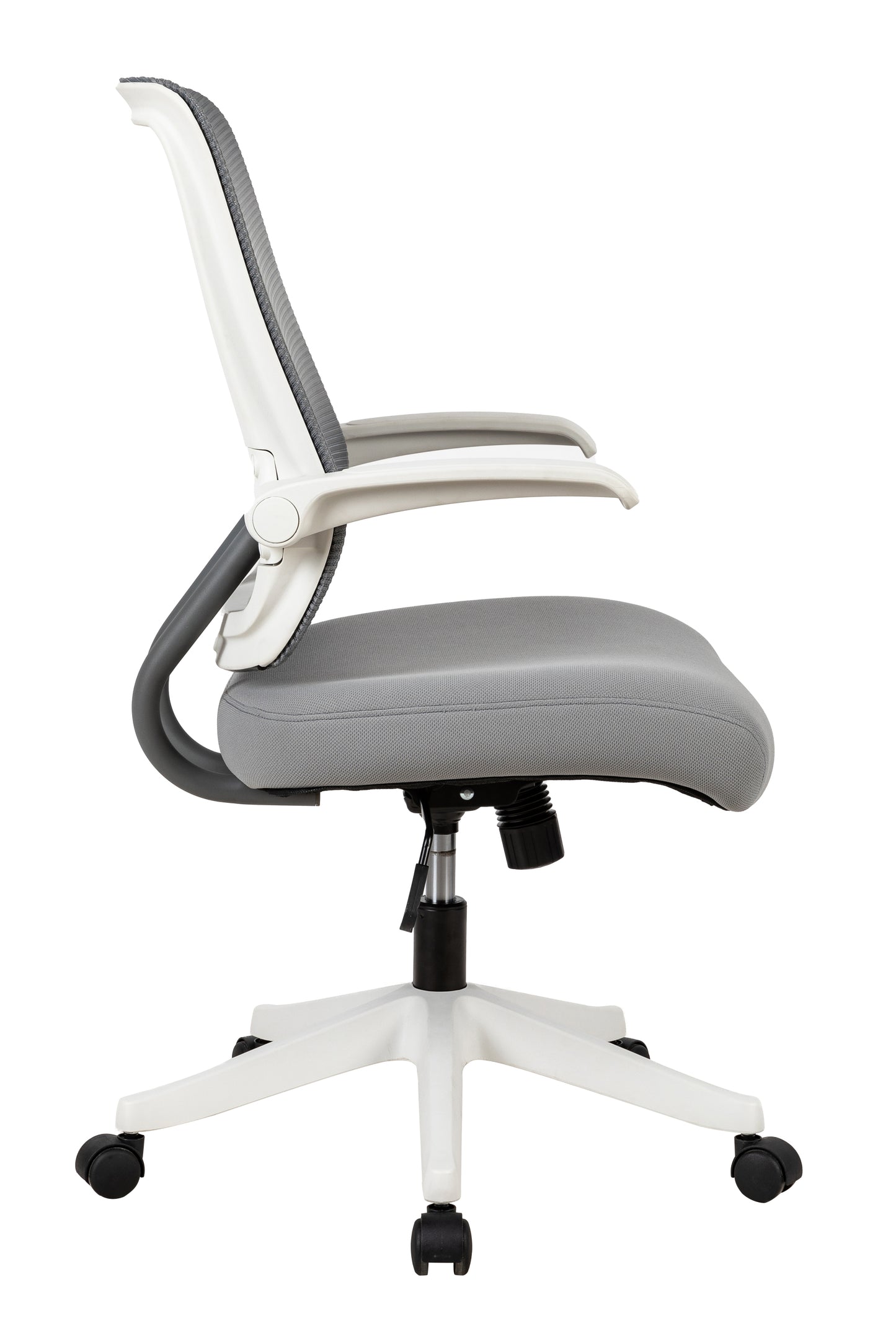 Mid-mesh task chair with flip up arms and tilt function MAX 105 °，300LBS，Grey with white frame