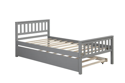 Twin Bed with Trundle, Platform Bed Frame with Headboard and Footboard, for Bedroom Small Living Space,No Box Spring Needed，Grey