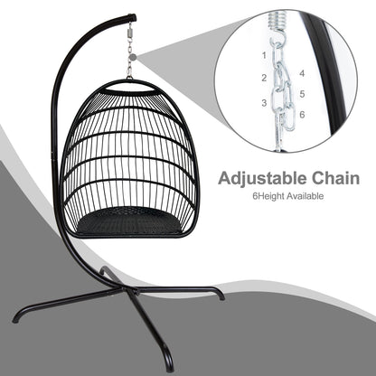 Swing Egg Chair with Stand Indoor Outdoor Wicker Rattan Patio Basket Hanging Chair with C Type bracket , with cushion and pillow,Patio Wicker folding Hanging Chair( Black New arrivals within 10 days)