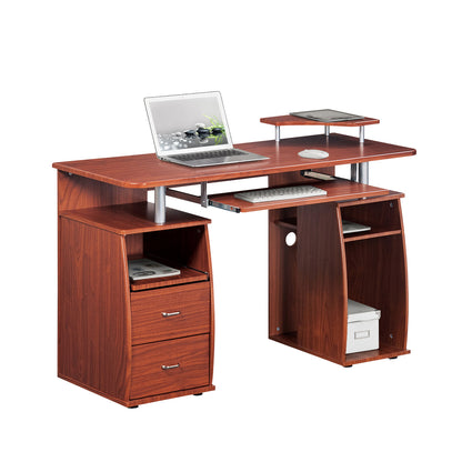 Techni Mobili Complete Computer Workstation Desk With Storage, Mahogany