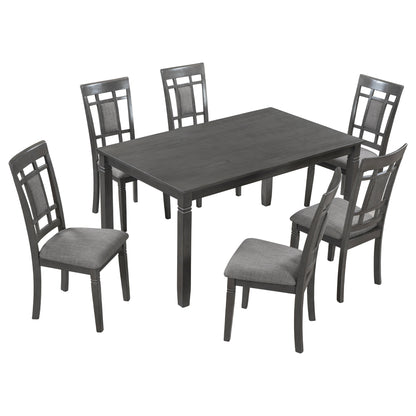 TOPMAX 7-Piece Farmhouse Rustic Wooden Dining Table Set Kitchen Furniture Set with 6 Padded Dining Chairs, Gray