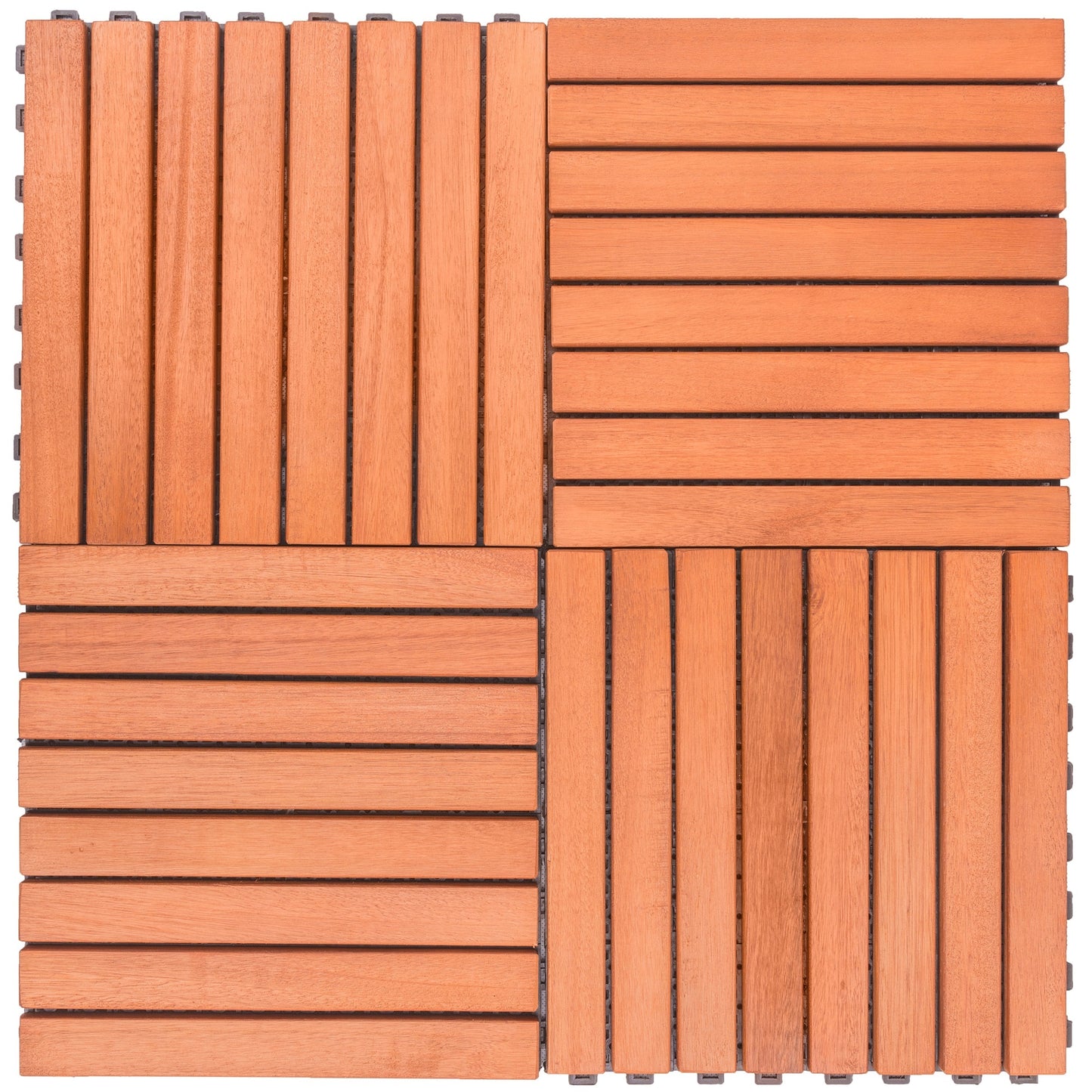 Outdoor Patio 8-Slat Eucalyptus Interlocking Deck Tile (Set of 10 Tiles)