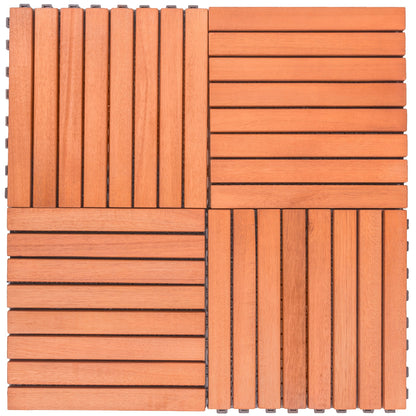 Outdoor Patio 8-Slat Eucalyptus Interlocking Deck Tile (Set of 10 Tiles)