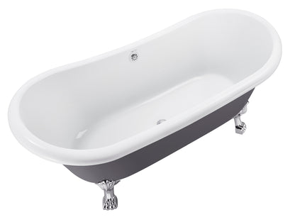 67" 100% Acrylic Freestanding Bathtub，Contemporary Soaking Tub，white inside and gray outside