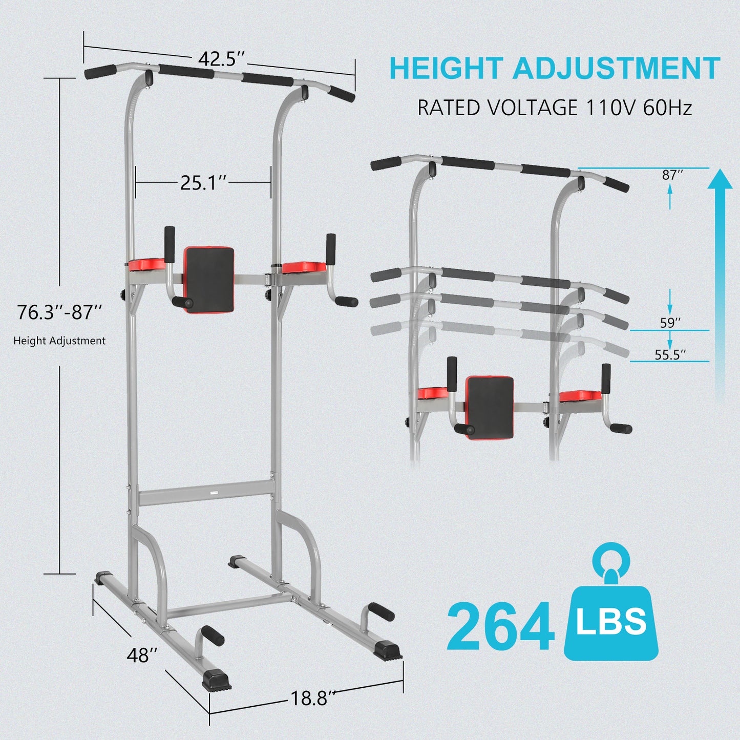 YSSOA Adjustable Dip Stand Power Tower, Home Gym Fitness Equipment, 11-Gear Height Adjustment, 6 in 1 Multifunctional for Whole Body Workout, Black