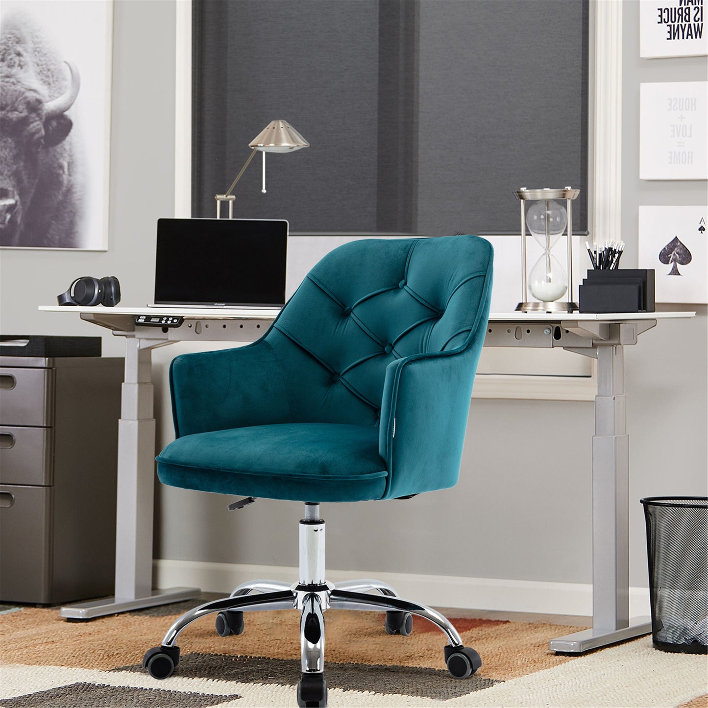 COOLMORE Velvet Swivel Shell Chair for Living Room, Office chair  Modern Leisure Arm Chair LAKE  BLUE
