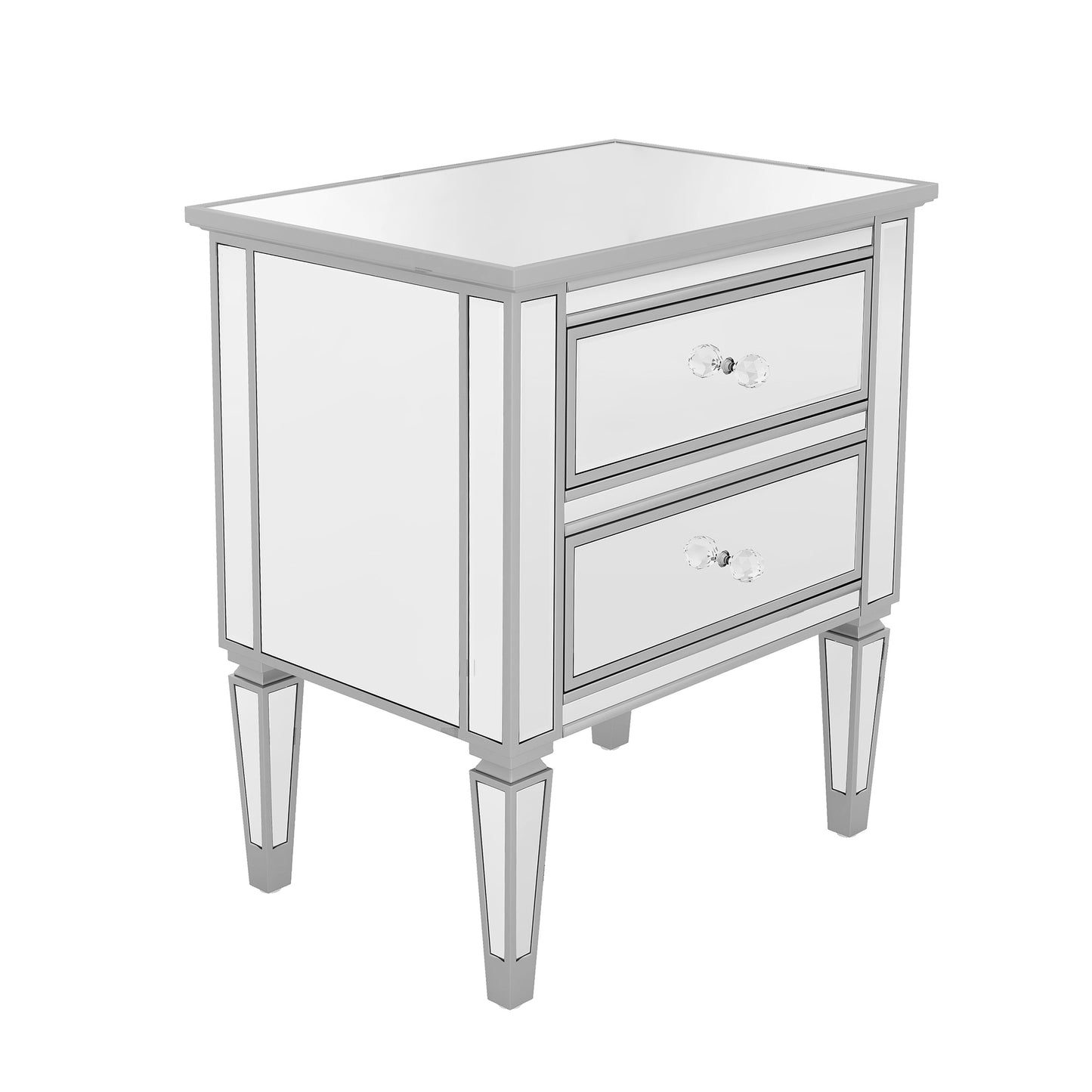 Elegant Mirrored Nightstand with 2 Drawers, Modern Silver Finished End Table Side Table for Living Room Bedroom