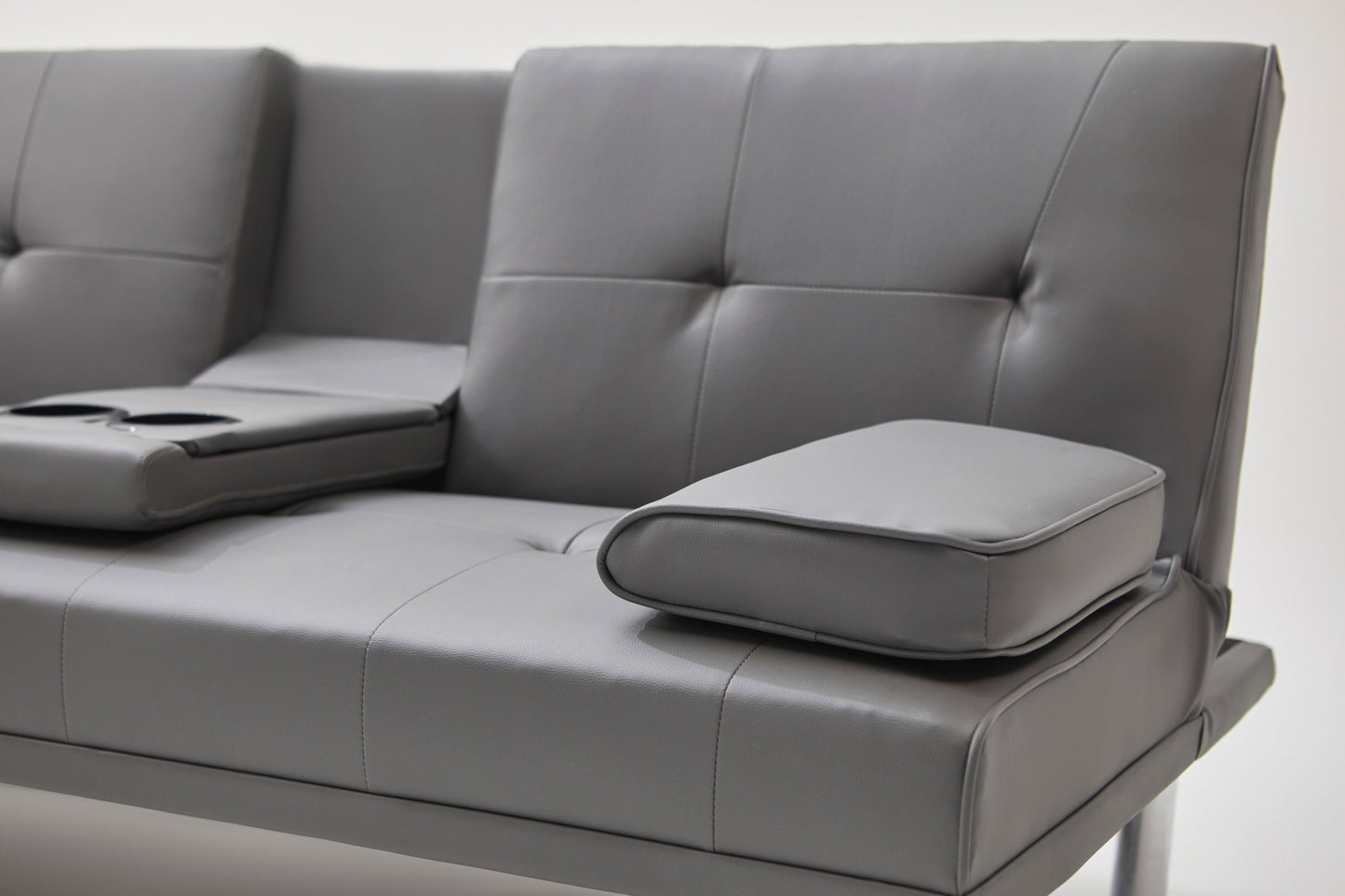 [New+Video] Grey Leather Multifunctional Double Folding Sofa Bed for Office with Coffee Table