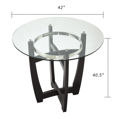 Dining Table with Clear Tempered Glass Top, With solid wood base, Modern Round Glass Kitchen Table Furniture for Home Office Kitchen Dining Room Black