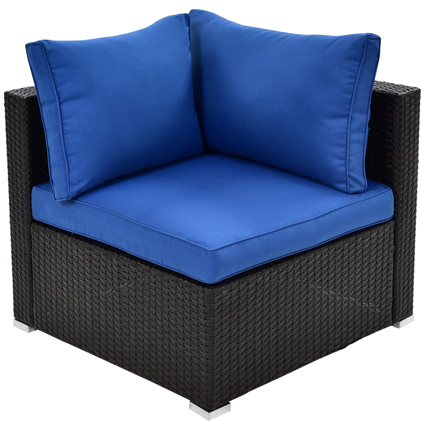 TOPMAX 6PCS Outdoor Patio Sectional All Weather PE Wicker Rattan Sofa Set with Glass Table, Blue Cushion+ Brown Wicker