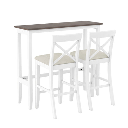 TOPMAX Farmhouse 48”Rectangular Wood Bar Height Dining Set Kitchen Breakfast Nook with 2 Chairs for Small Places,Cherry+White