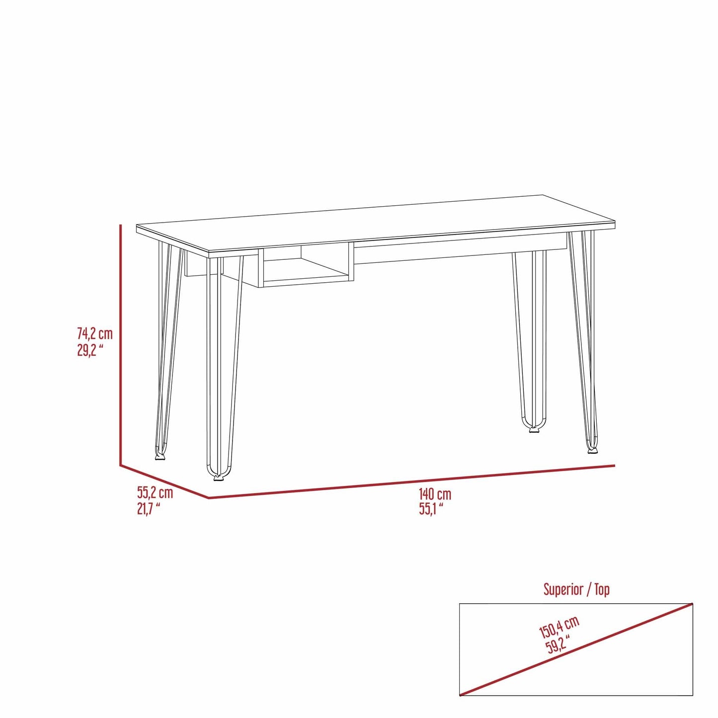 Posey 1-Drawer Rectangle Writing Desk with Hairpin Legs Mahogany