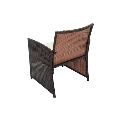 4 PCS Wicker Patio Conversation Set, Outdoor Rattan Sofas with Table Set, Patio Furniture Set with Soft Cushions & Tempered Glass Coffee Table