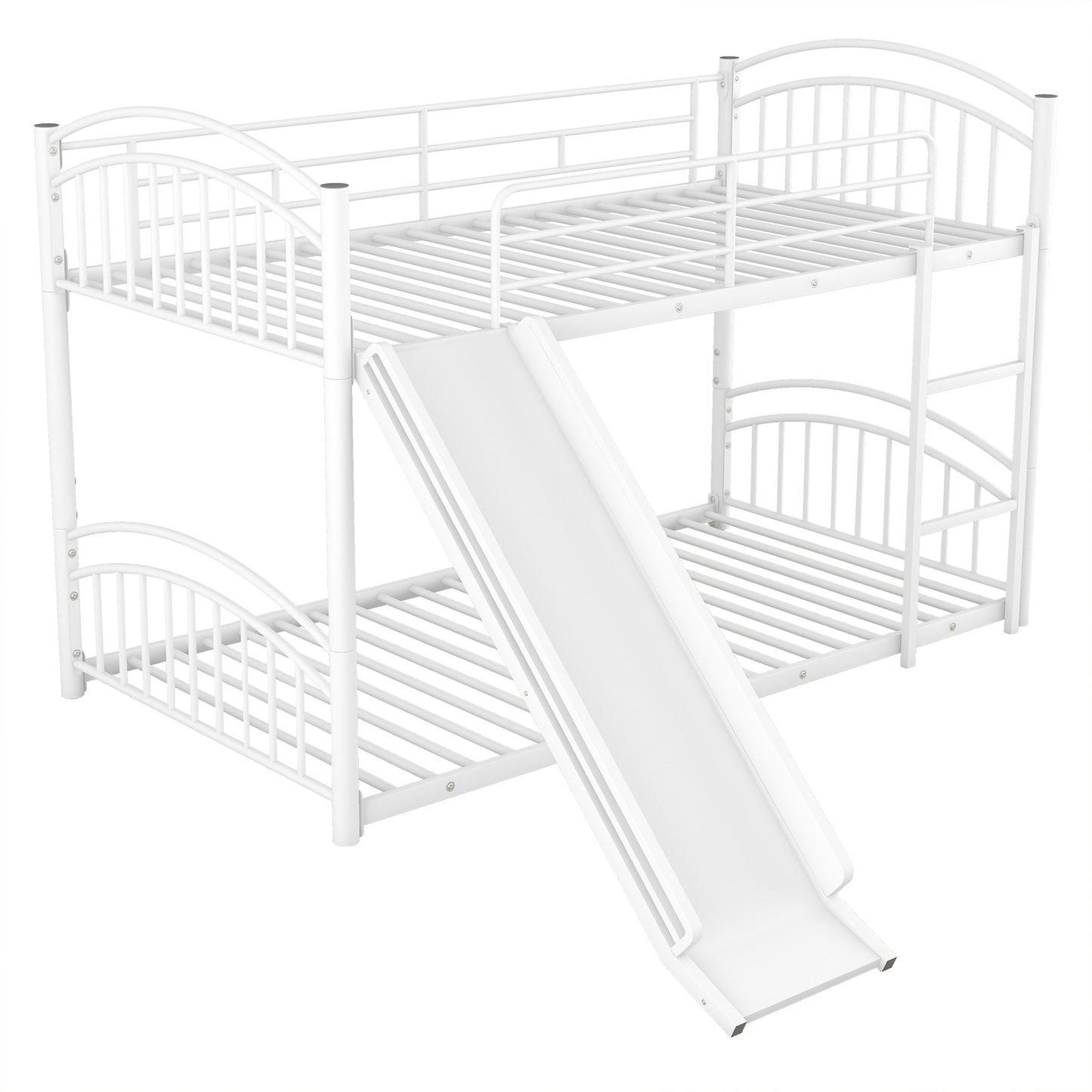 Twin Over Twin Metal Bunk Bed With Slide,Kids House Bed White