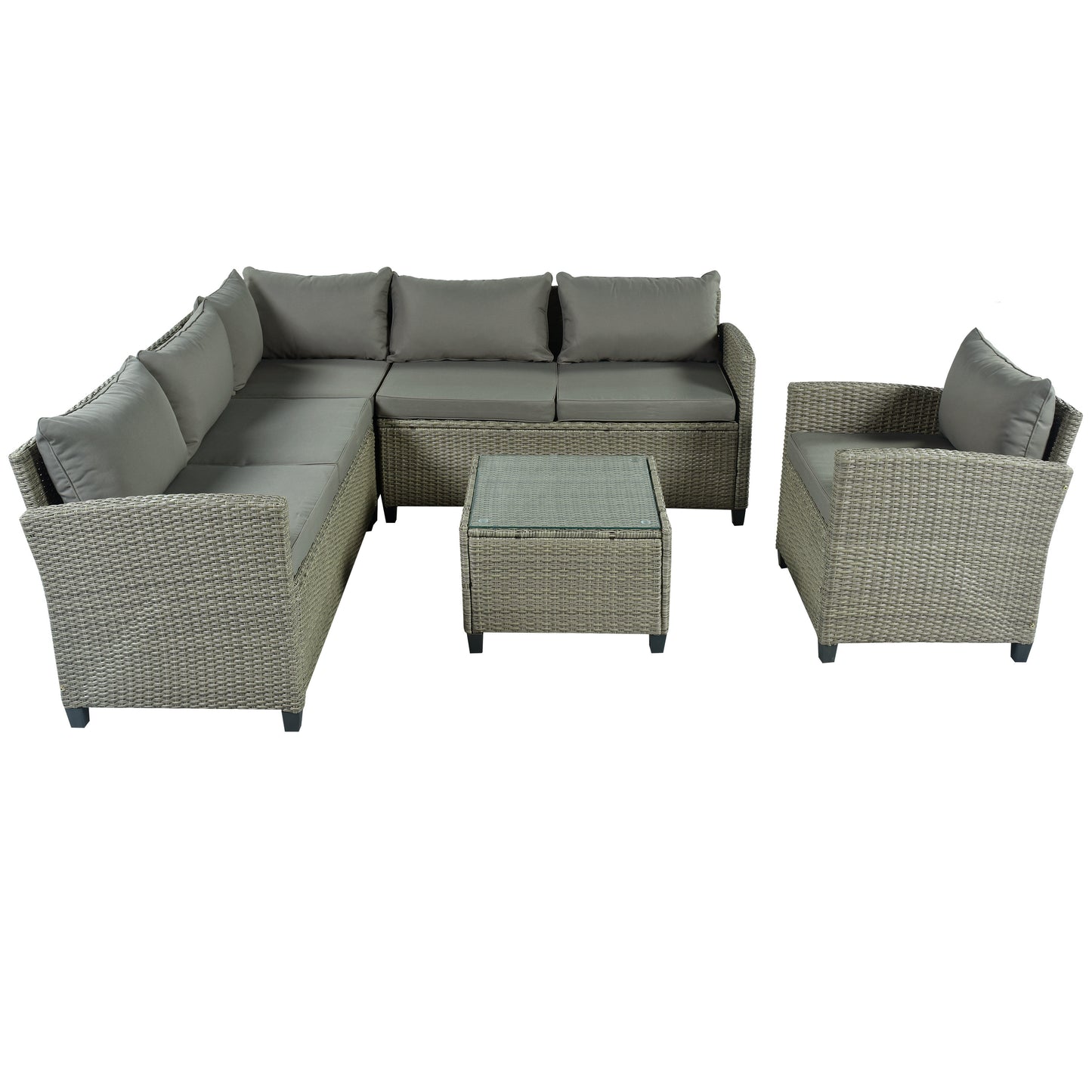 U_STYLE Patio Furniture Set, 5 Piece Outdoor Conversation Set，with Coffee Table, Cushions and Single Chair