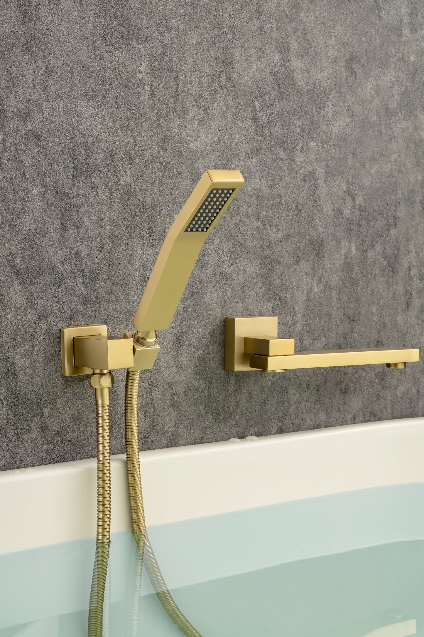 Waterfall Wall Mounted Bathtub Faucet with Hand Shower Swivel Tub Filler Faucet Single Handle Solid Brass