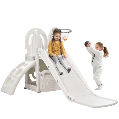 Toddler Climber and Slide Set 4 in 1, Kids Playground Climber Freestanding Slide Playset with Basketball Hoop Play Combination for Babies Indoor & Outdoor