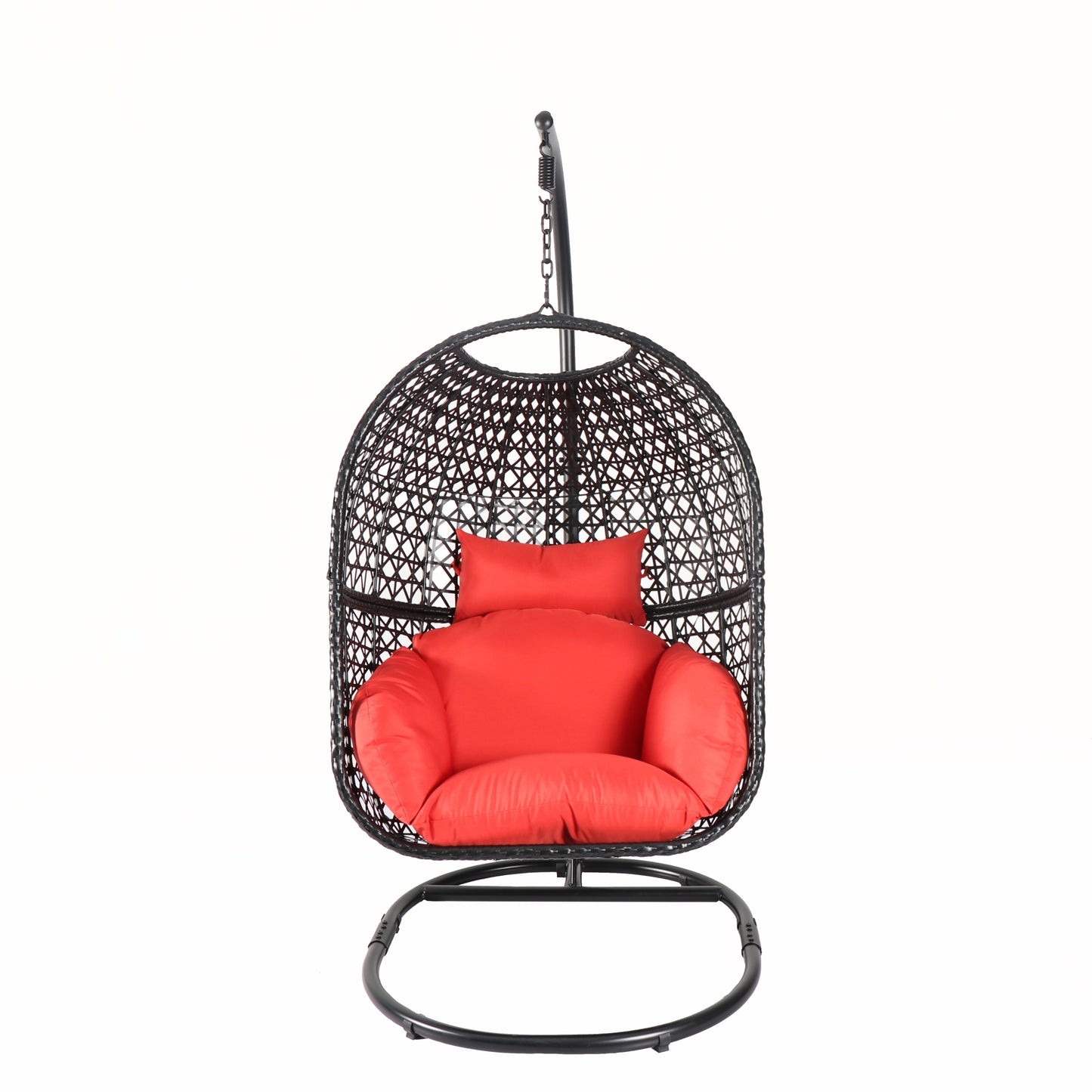 Wicker Swing Chair With Stand, Water-resistant Cushion, Ready To Ship 37.4x41.34x76.77 (Red)