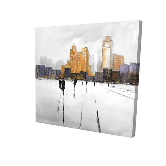 Silhouettes walking towards the city - 12x12 Print on canvas