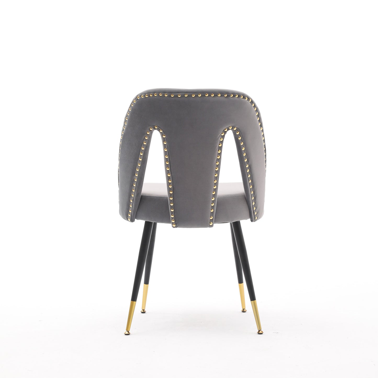 A&A Furniture,Akoya Collection Modern | Contemporary Velvet Upholstered Dining Chair with Nailheads and Gold Tipped Black Metal Legs, Gray，Set of 2