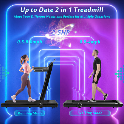 Folding Treadmill, Installation-Free Under Desk Electric Treadmill 2.5HP, with Bluetooth APP and speaker, Remote Control, Display, Walking Jogging Running Machine Fitness Equipment for Home Gym Office