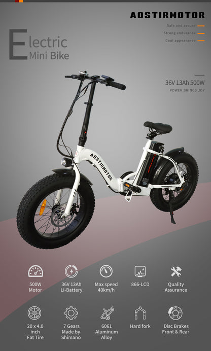 AOSTIRMOTOR G20 Folding Electric Bike Ebike Bicycle 500W Motor 20" Fat Tire With 36V/13Ah Li-Battery New Model