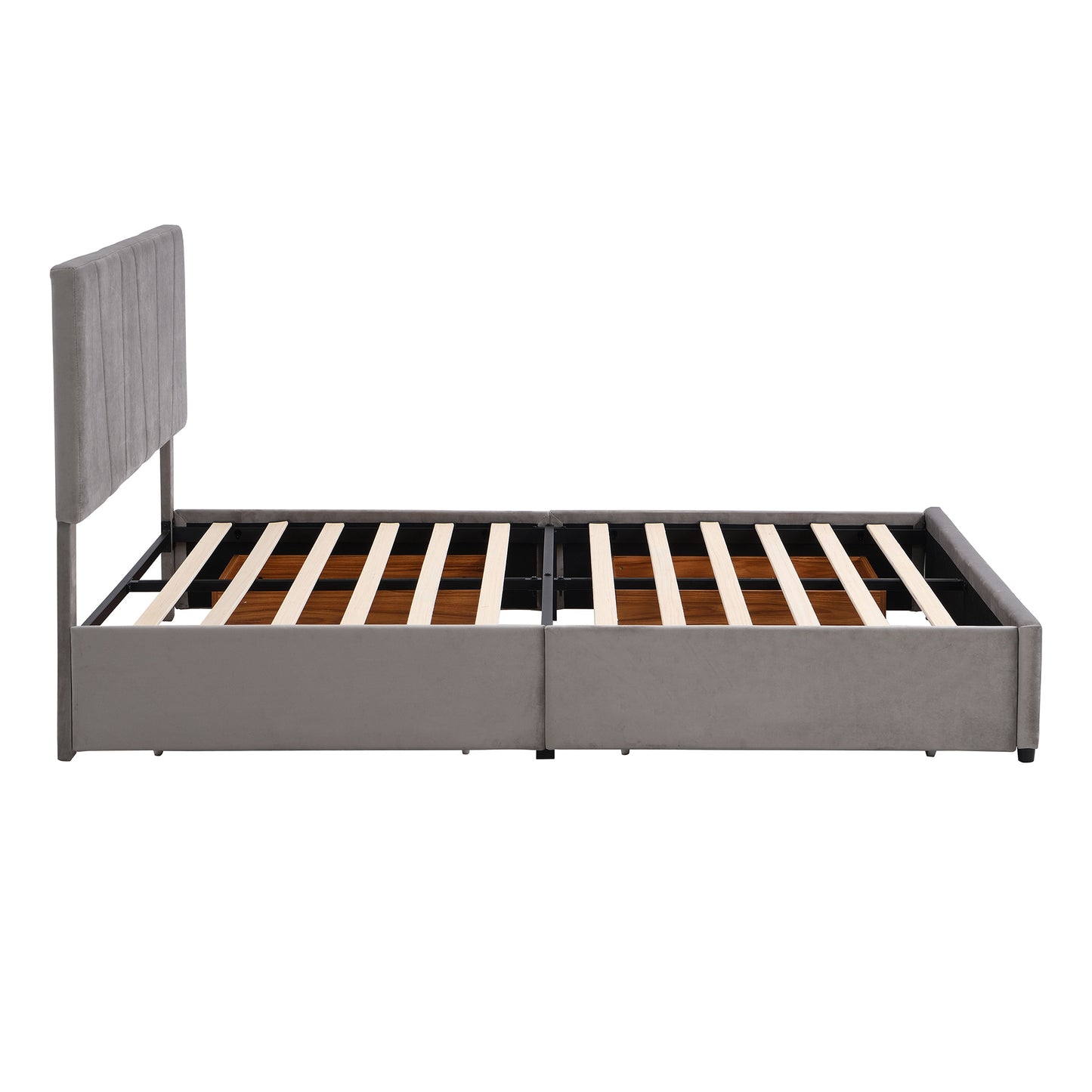 Queen Size Upholstery Platform Bed with Four Drawers on Two Sides,Adjustable Headboard,Grey