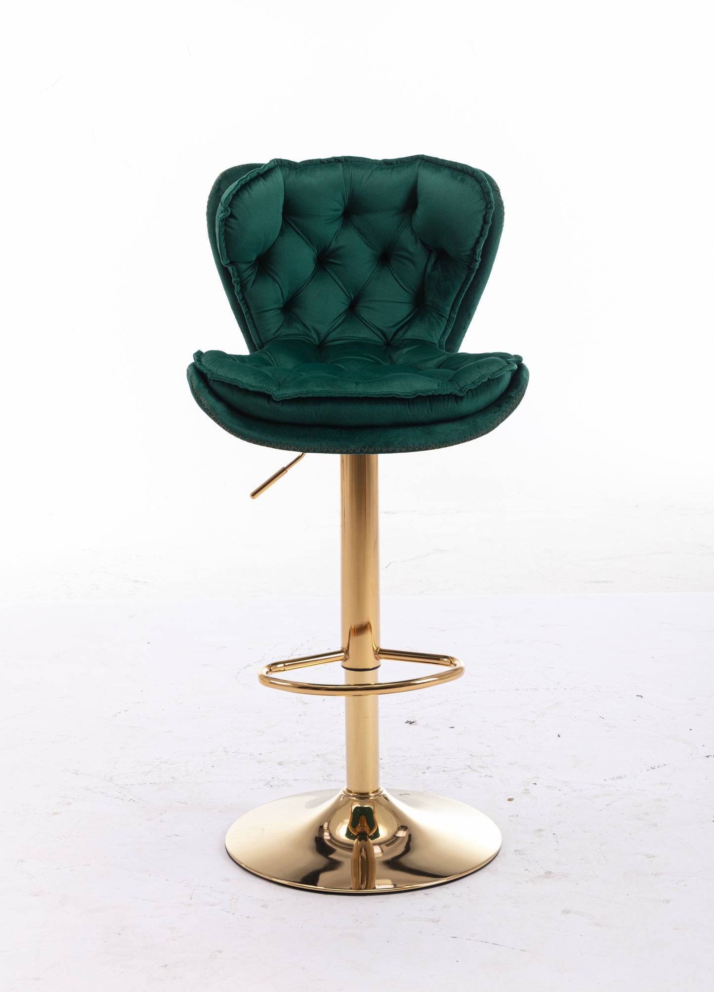 Set of 2  Bar Stools,with Chrome Footrest and Base Swivel Height Adjustable Mechanical Lifting Velvet + Golden Leg Simple Bar Stool-Green