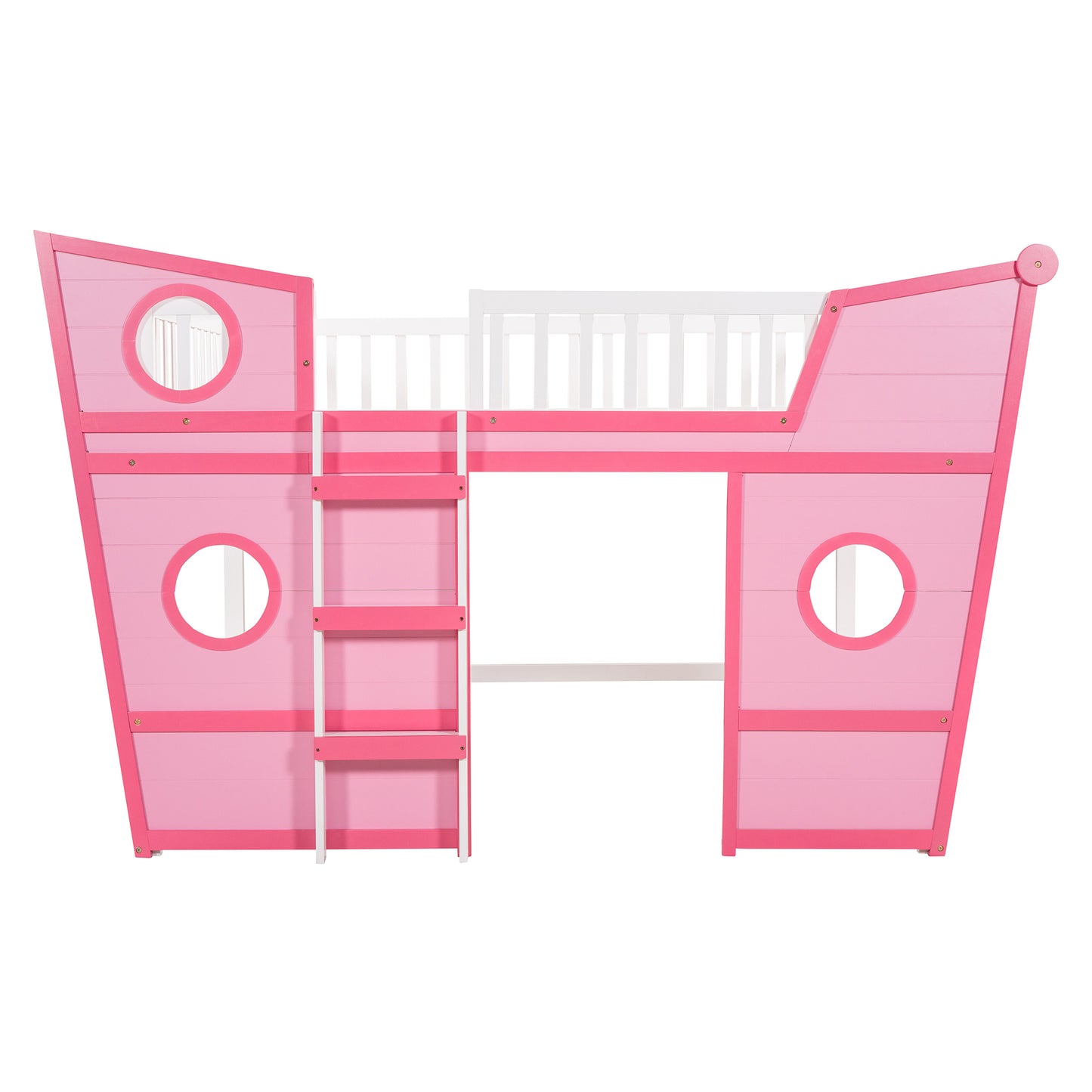 Full Size Boat Shape Loft Bed with Ladder-Pink