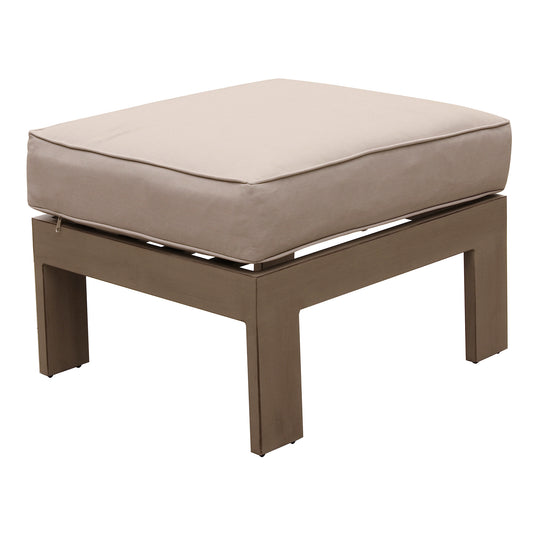 Patio Indoor Outdoor Aluminum Ottoman Footstool with Cushion, Wood Grained/Cast Silver