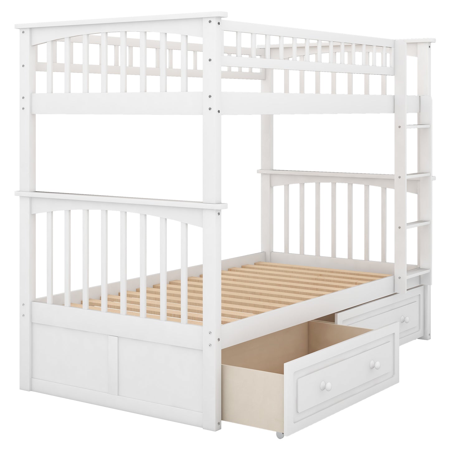 Twin over Twin Bunk Bed with Drawers, Convertible Beds, White