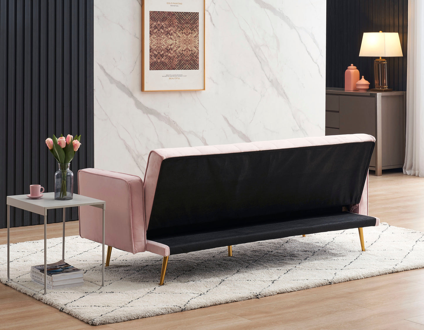 Modern pink multifunctional sofa bed with three levels of adjustment ( without pillow)