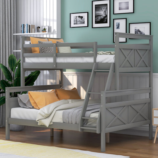 Twin over Full Bunk Bed with ladder, Safety Guardrail, Perfect for Bedroom, Gray