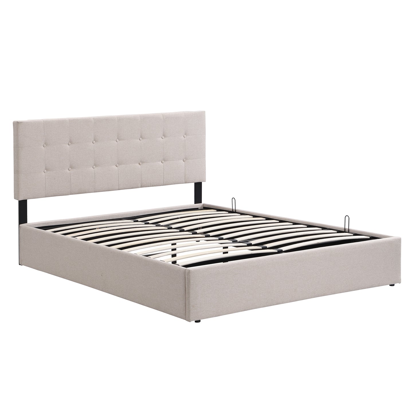 Queen Size Upholstered Platform Bed with Underneath Storage Space,Beige