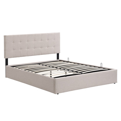 Queen Size Upholstered Platform Bed with Underneath Storage Space,Beige